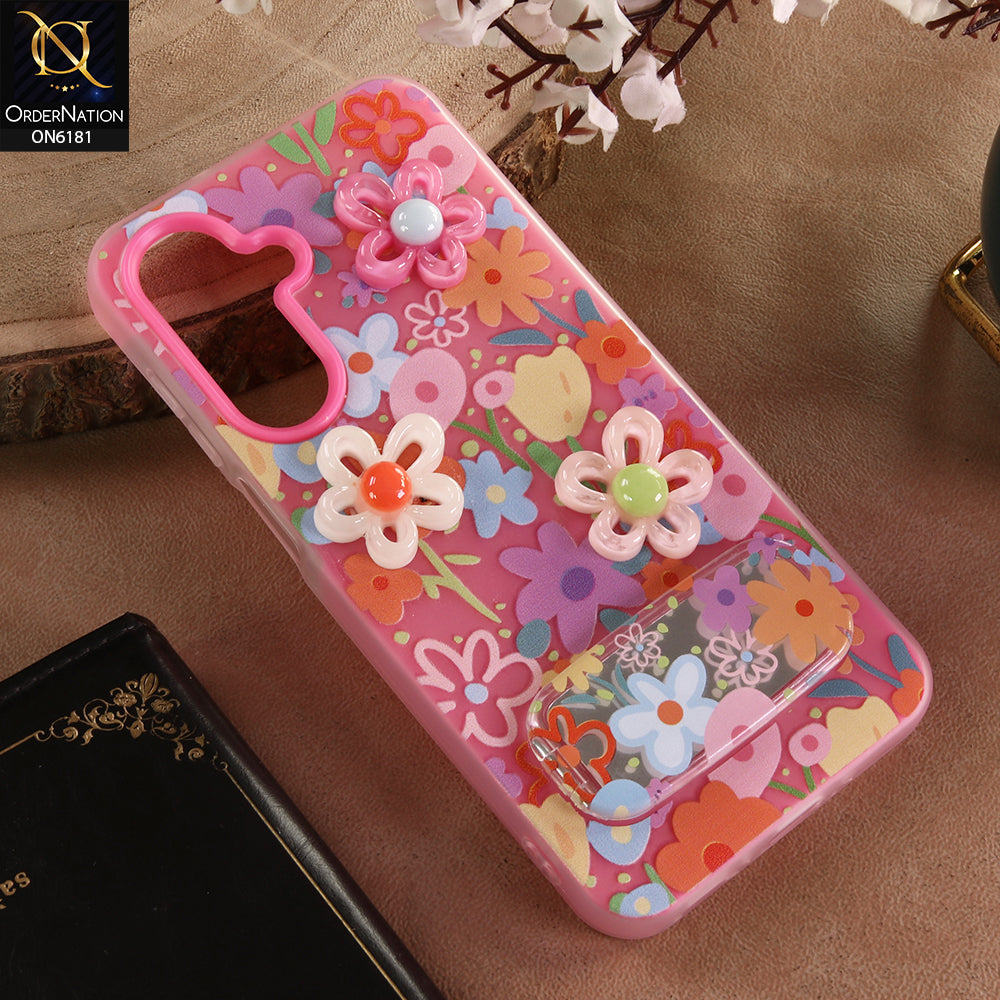 Samsung Galaxy A17 Cover - Pink - 3D Daisy & Blossom Shockproof Case with Mirror