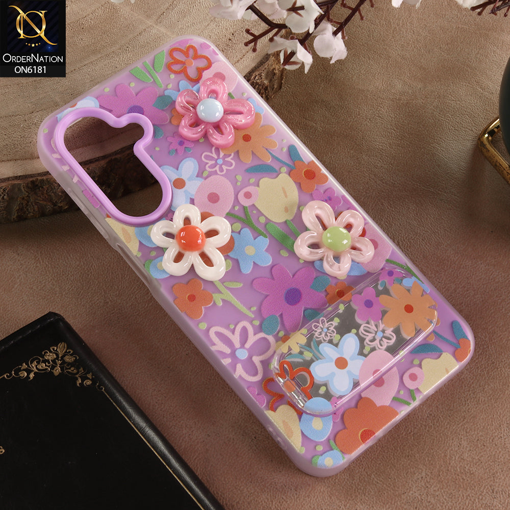 Samsung Galaxy A17 Cover - Purple - 3D Daisy & Blossom Shockproof Case with Mirror