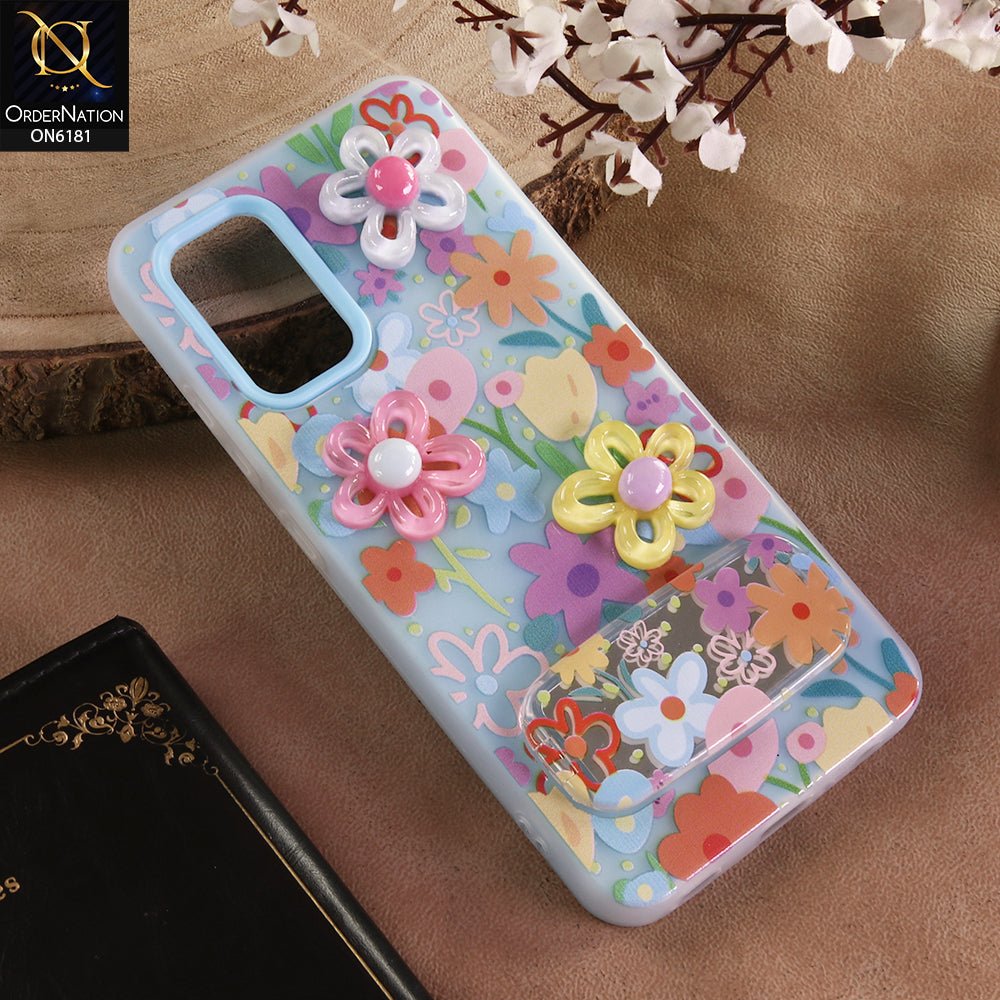 Samsung Galaxy A32 Cover - Blue - 3D Daisy & Blossom Shockproof Case with Mirror