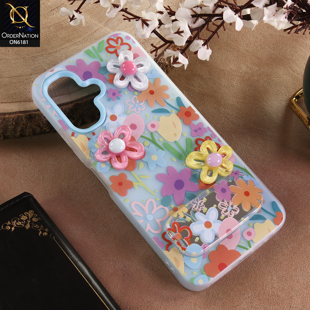 Infinix Smart 10 Cover - Blue - 3D Daisy & Blossom Shockproof Case with Mirror