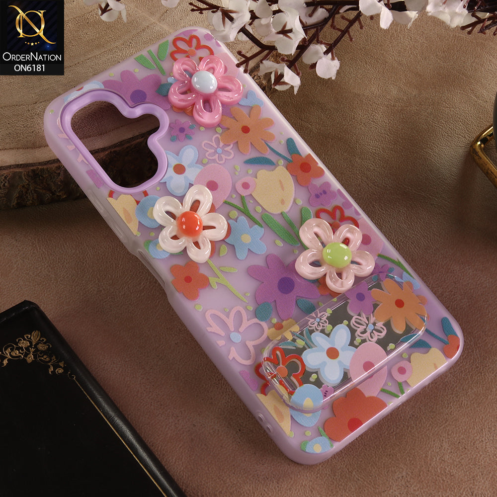Infinix Smart 10 Cover - Purple - 3D Daisy & Blossom Shockproof Case with Mirror
