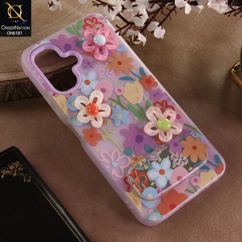 Infinix Smart 10 Cover - Purple - 3D Daisy & Blossom Shockproof Case with Mirror