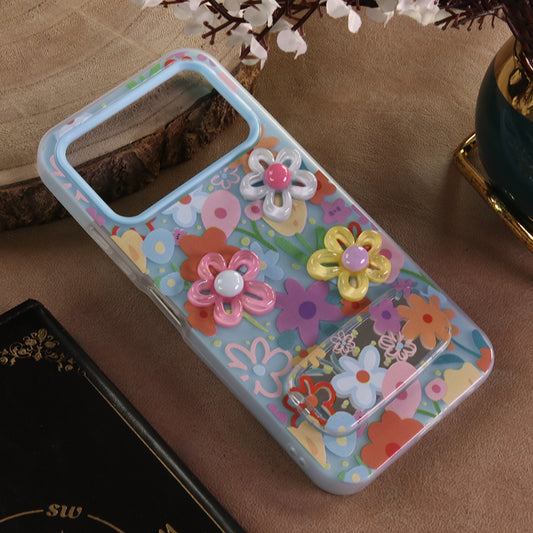 Infinix Smart 20 Cover - Blue - 3D Daisy & Blossom Shockproof Case with Mirror