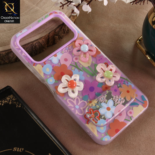 Infinix Smart 20 Cover - Purple - 3D Daisy & Blossom Shockproof Case with Mirror
