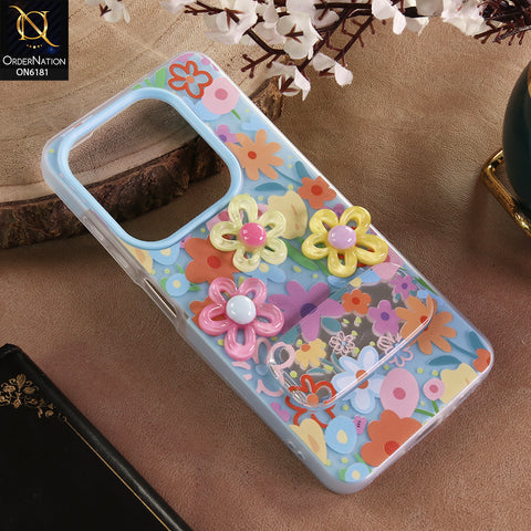 Tecno Pop 8 Cover - Blue - 3D Daisy & Blossom Shockproof Case with Mirror