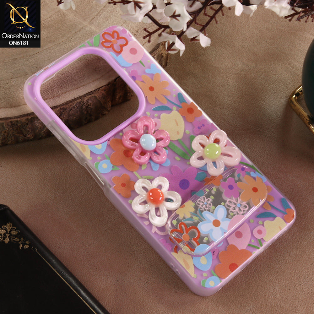 Tecno Spark 20 Cover - Purple - 3D Daisy & Blossom Shockproof Case with Mirror