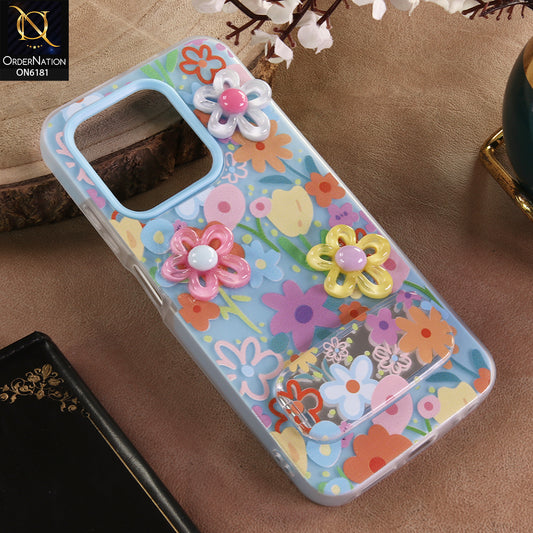 Infinix Hot 50i Cover - Blue - 3D Daisy & Blossom Shockproof Case with Mirror