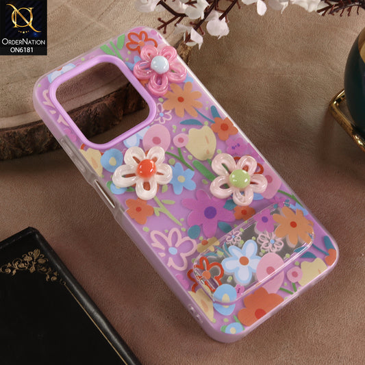 Infinix Hot 50i Cover - Purple - 3D Daisy & Blossom Shockproof Case with Mirror