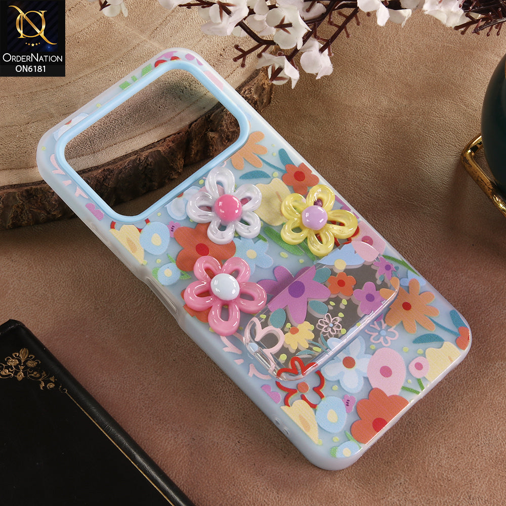 Tecno Spark 40 Cover - Blue - 3D Daisy & Blossom Shockproof Case with Mirror
