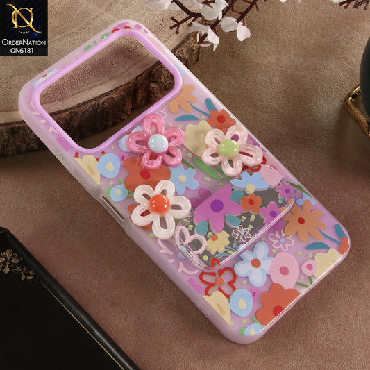 Tecno Spark 40 Cover - Purple - 3D Daisy & Blossom Shockproof Case with Mirror