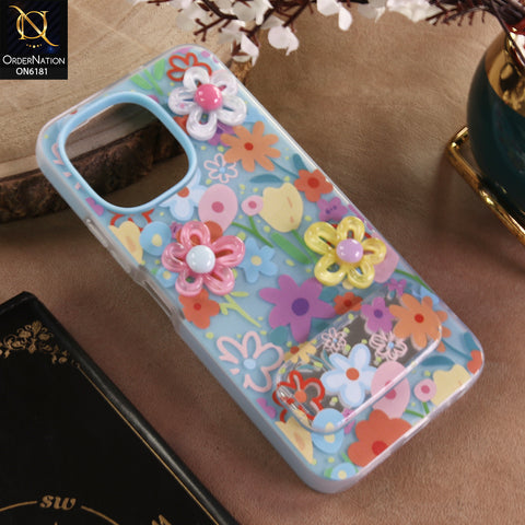 Tecno Spark 40C Cover - Blue - 3D Daisy & Blossom Shockproof Case with Mirror