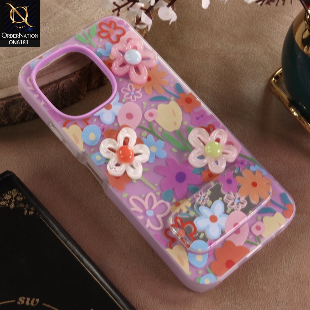 Tecno Spark 40C Cover - Purple - 3D Daisy & Blossom Shockproof Case with Mirror
