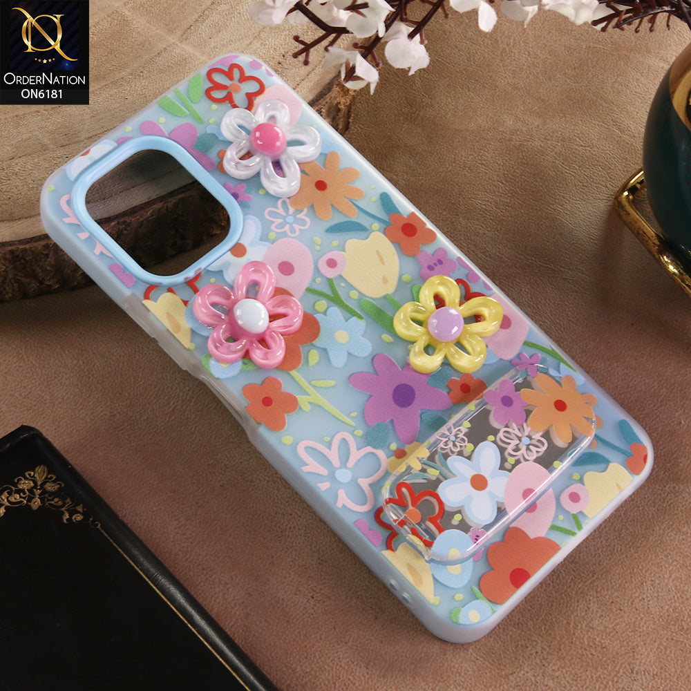 Tecno Spark Go 3 Cover - Blue - 3D Daisy & Blossom Shockproof Case with Mirror