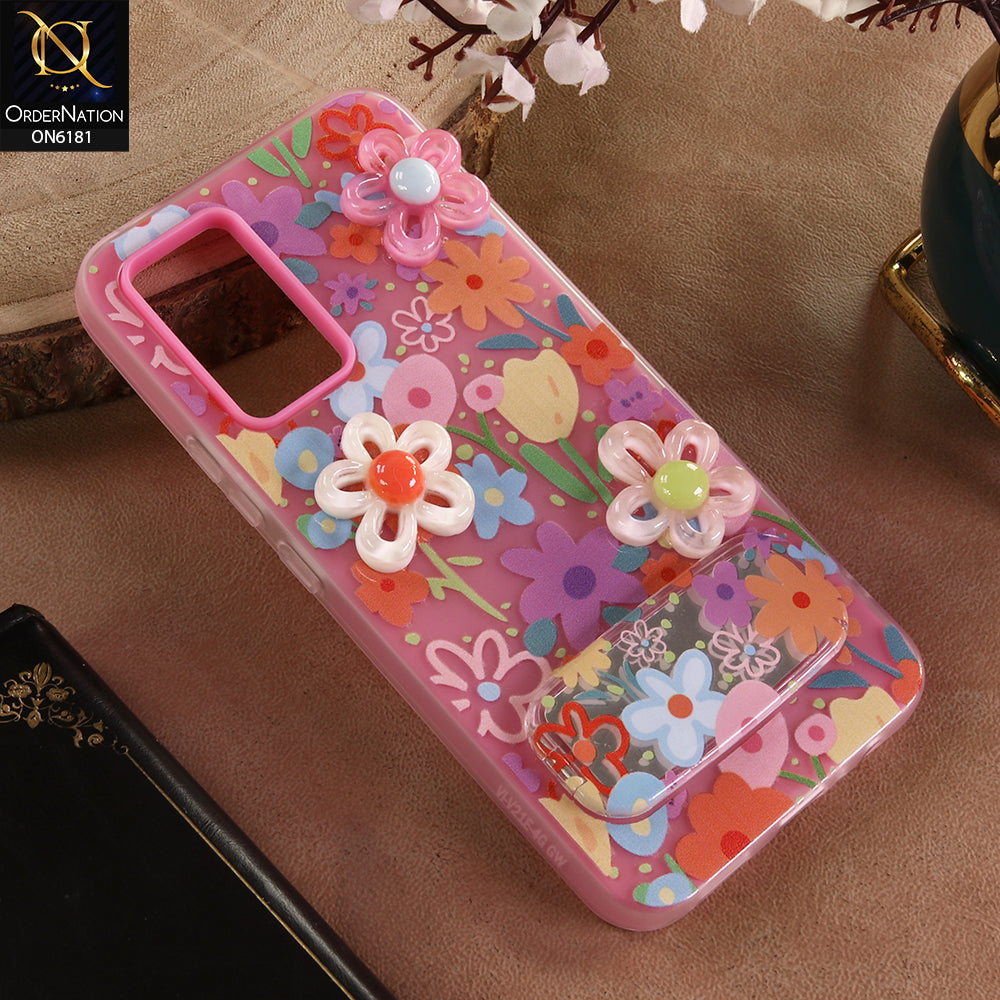 Vivo V21e Cover - Pink - 3D Daisy & Blossom Shockproof Case with Mirror