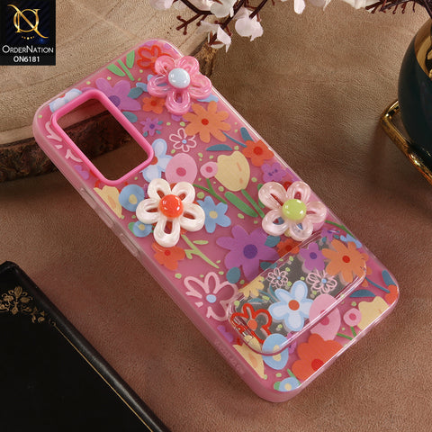 Vivo V21e Cover - Pink - 3D Daisy & Blossom Shockproof Case with Mirror