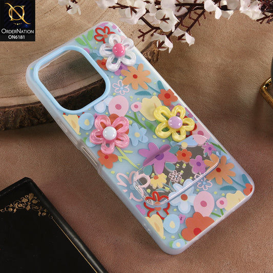 Vivo Y6t 5G Cover - Blue - 3D Daisy & Blossom Shockproof Case with Mirror