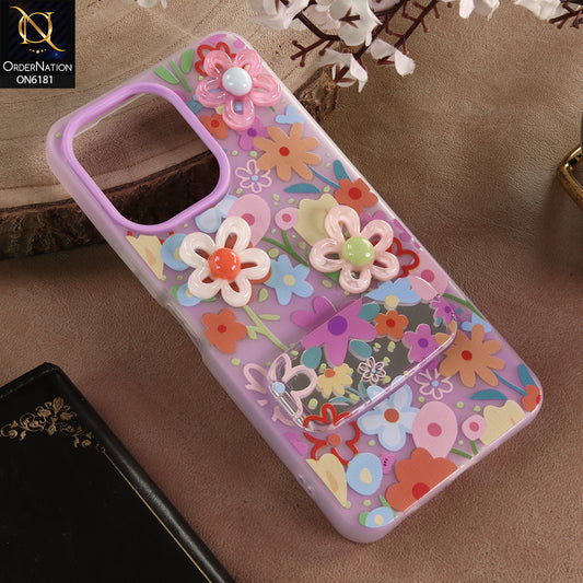 Vivo Y6t 5G Cover - Purple - 3D Daisy & Blossom Shockproof Case with Mirror