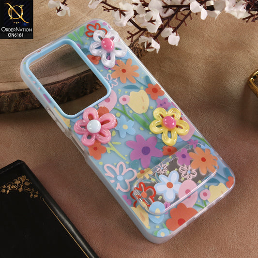 Vivo Y28 5G Cover - Blue - 3D Daisy & Blossom Shockproof Case with Mirror