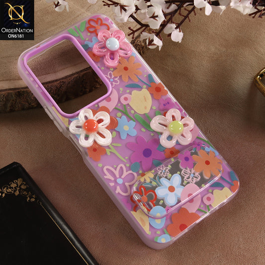 Vivo Y28 5G Cover - Purple - 3D Daisy & Blossom Shockproof Case with Mirror