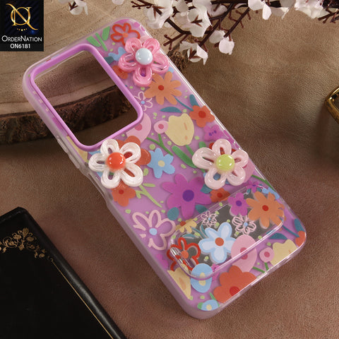 Vivo Y17s Cover - Purple - 3D Daisy & Blossom Shockproof Case with Mirror