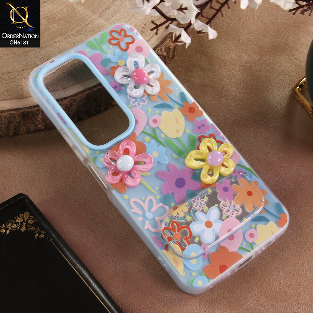 Vivo Y19s Cover - Blue - 3D Daisy & Blossom Shockproof Case with Mirror