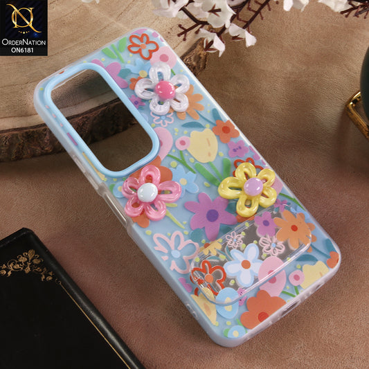 Vivo Y19s Pro Cover - Blue - 3D Daisy & Blossom Shockproof Case with Mirror