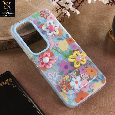 Vivo Y19s Cover - Blue - 3D Daisy & Blossom Shockproof Case with Mirror