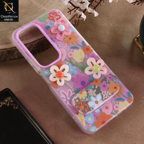 Vivo Y19s Pro Cover - Purple - 3D Daisy & Blossom Shockproof Case with Mirror