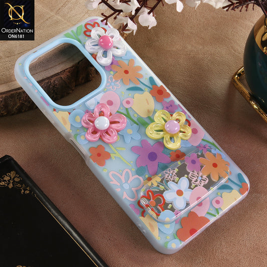 Vivo Y28 4G Cover - Blue - 3D Daisy & Blossom Shockproof Case with Mirror