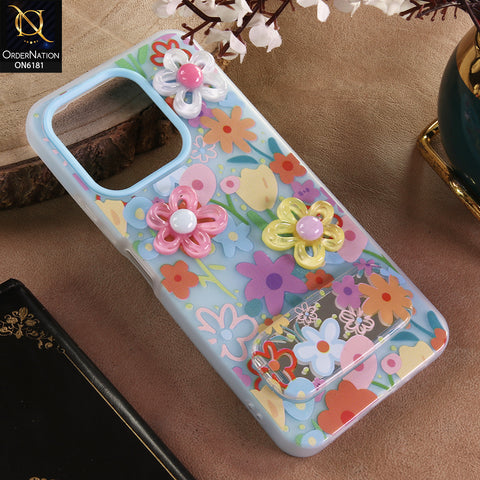 Vivo Y28 4G Cover - Blue - 3D Daisy & Blossom Shockproof Case with Mirror
