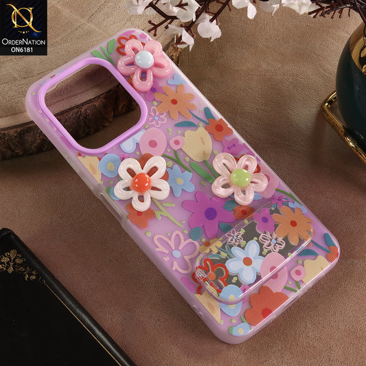 Vivo Y28 4G Cover - Purple - 3D Daisy & Blossom Shockproof Case with Mirror