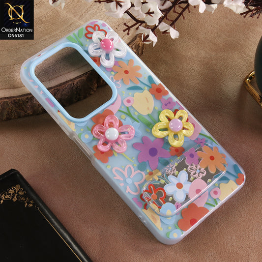 Vivo Y300t / Vivo T4x Cover - Blue - 3D Daisy & Blossom Shockproof Case with Mirror