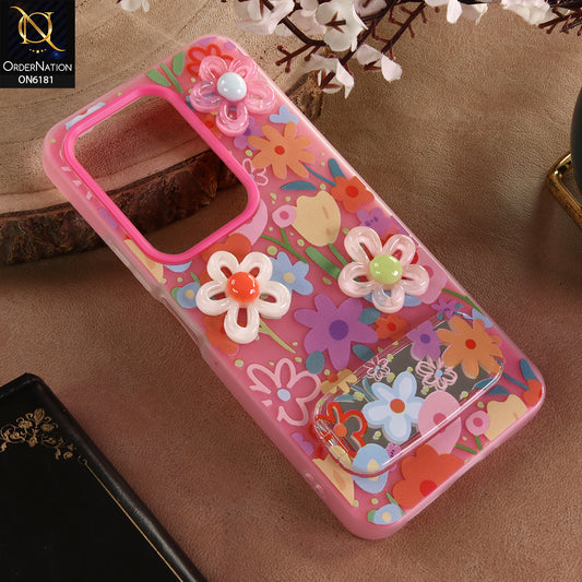 Vivo Y300t / Vivo T4x Cover - Pink - 3D Daisy & Blossom Shockproof Case with Mirror