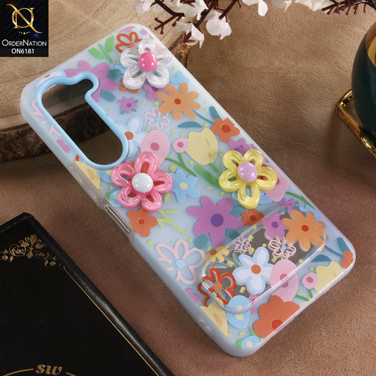 Vivo Y29s Cover - Blue - 3D Daisy & Blossom Shockproof Case with Mirror