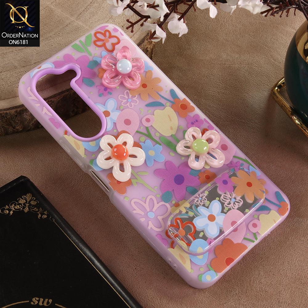 Vivo Y04 Cover - Purple - 3D Daisy & Blossom Shockproof Case with Mirror