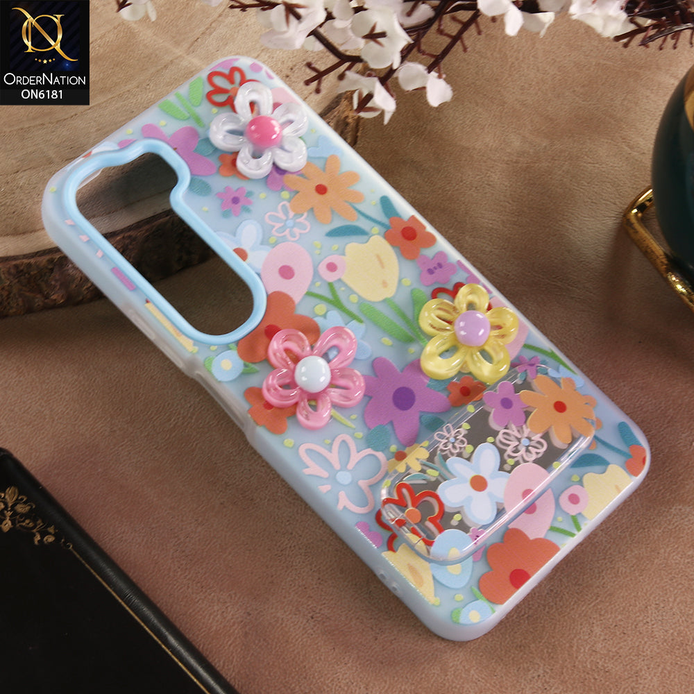 Vivo Y31 5G Cover - Blue - 3D Daisy & Blossom Shockproof Case with Mirror