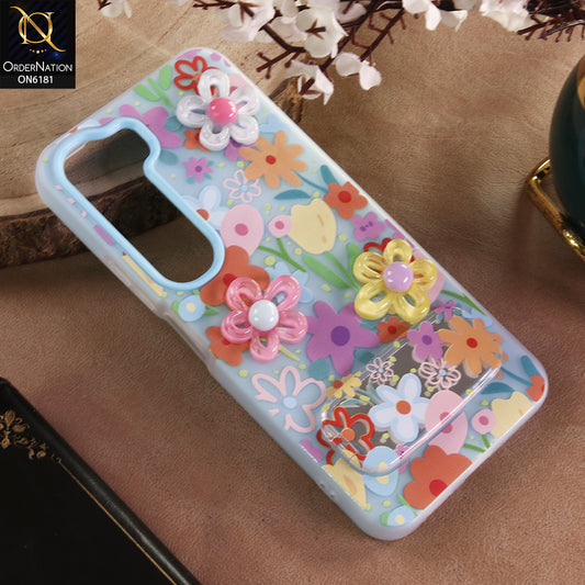 Vivo Y31 5G Cover - Blue - 3D Daisy & Blossom Shockproof Case with Mirror