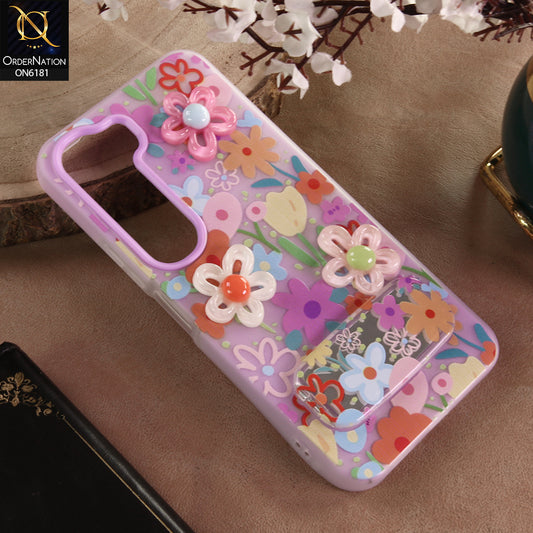 Vivo Y31 5G Cover - Purple - 3D Daisy & Blossom Shockproof Case with Mirror