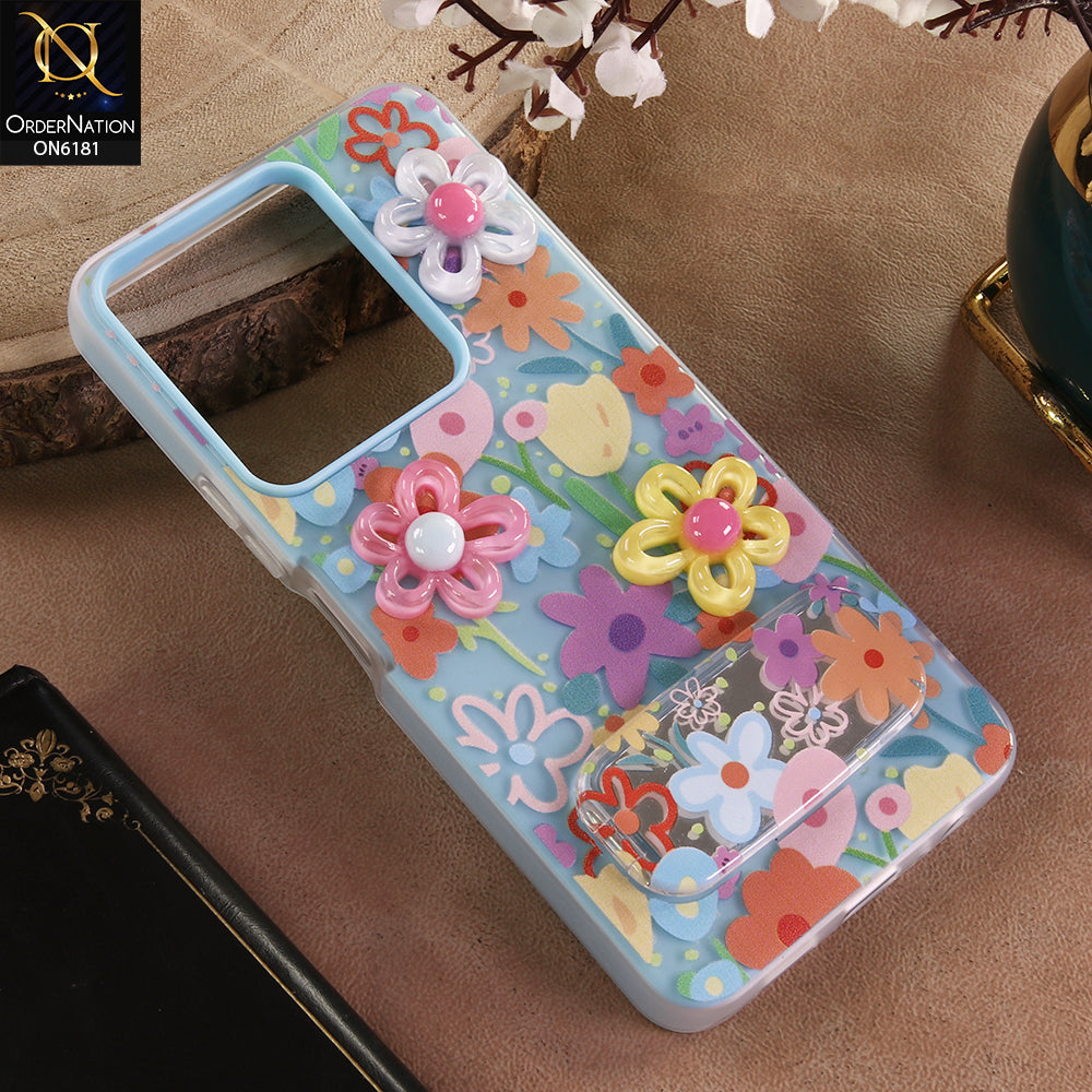 Vivo Y27s Cover - Blue - 3D Daisy & Blossom Shockproof Case with Mirror