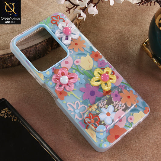 Vivo Y78 (China) Cover - Blue - 3D Daisy & Blossom Shockproof Case with Mirror