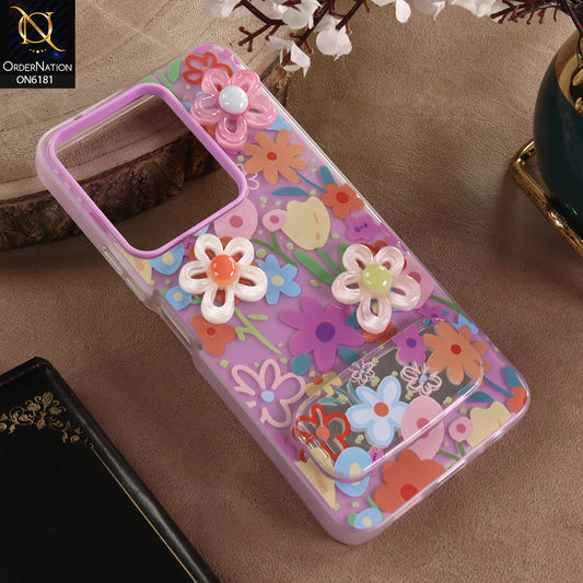 Vivo Y78 (China) Cover - Purple - 3D Daisy & Blossom Shockproof Case with Mirror