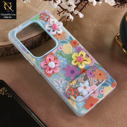 Infinix Zero 30 4G Cover - Blue - 3D Daisy & Blossom Shockproof Case with Mirror