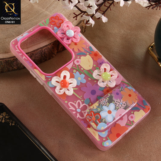 Infinix Zero 30 4G Cover - Pink - 3D Daisy & Blossom Shockproof Case with Mirror