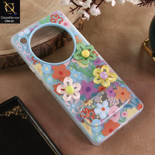 Infinix Zero 40 4G Cover - Blue - 3D Daisy & Blossom Shockproof Case with Mirror