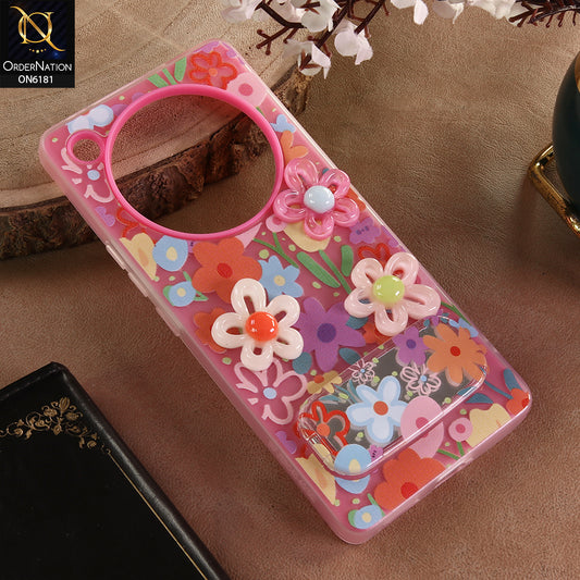 Infinix Zero 40 4G Cover - Pink - 3D Daisy & Blossom Shockproof Case with Mirror