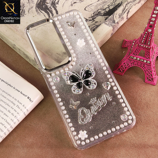 Infinix Hot 60i 4G Cover - Black - Shiny Glitter Pearl Border Phone Case with Premium 3D Rhinestone Crown Style Back Cover