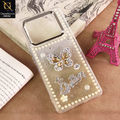 Infinix Note 40 Cover - Yellow - Shiny Glitter Pearl Border Phone Case with Premium 3D Rhinestone Crown Style Back Cover
