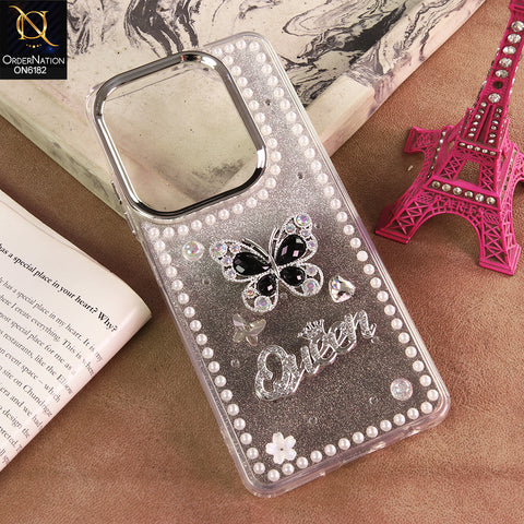 Infinix Note 50 4G Cover - Black - Shiny Glitter Pearl Border Phone Case with Premium 3D Rhinestone Crown Style Back Cover