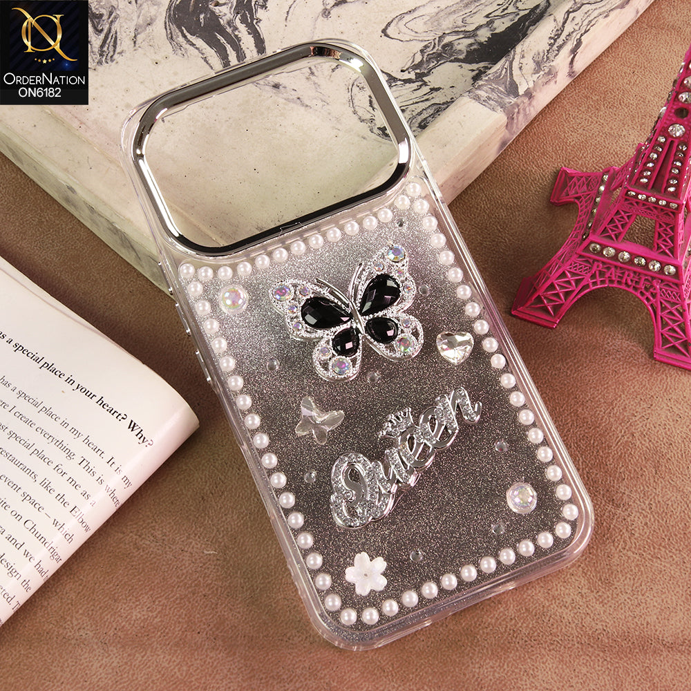 Infinix Note 60 Cover - Black - Shiny Glitter Pearl Border Phone Case with Premium 3D Rhinestone Crown Style Back Cover