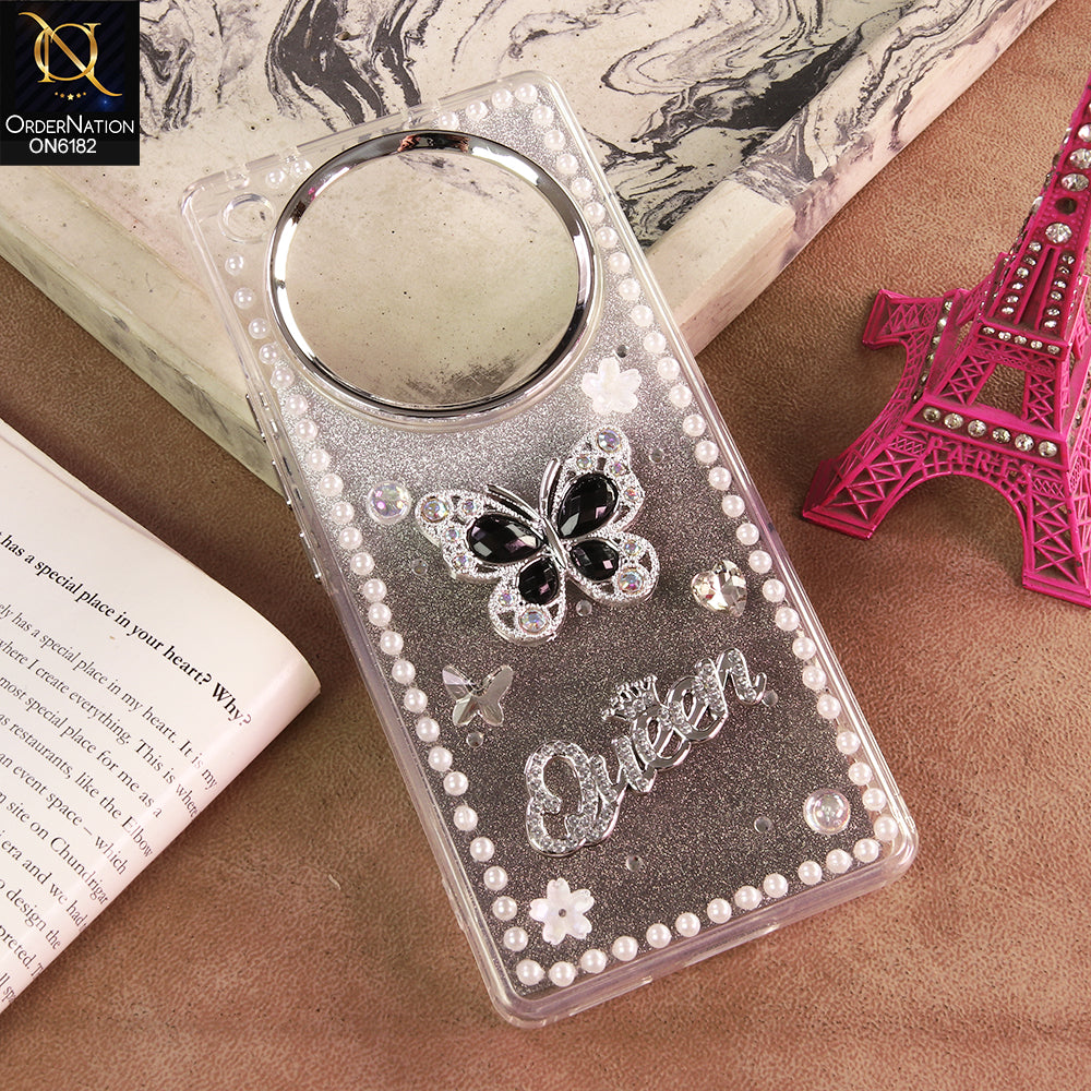 Infinix Zero 40 4G Cover - Black - Shiny Glitter Pearl Border Phone Case with Premium 3D Rhinestone Crown Style Back Cover